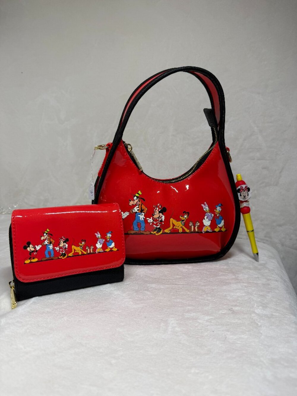 Loungefly Disney Characters Red Mini Bag w/ Wallet & DIY Mickey Pen